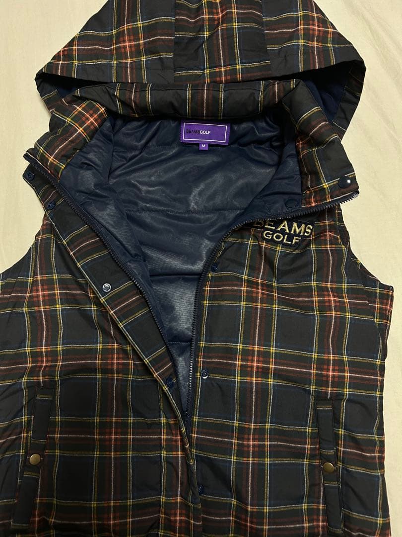 ビームスゴルフ 2WAY タータンチェック柄ダウンベスト 女性用 Mサイズ