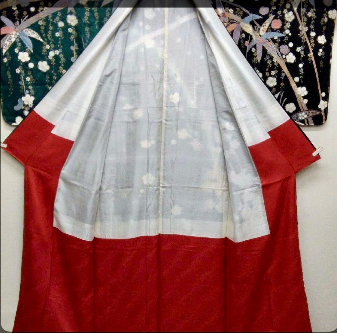 (期間限定値下中)訪問着 深緑　黒の染分け　花柄 竹模様 帯付き　2点セット