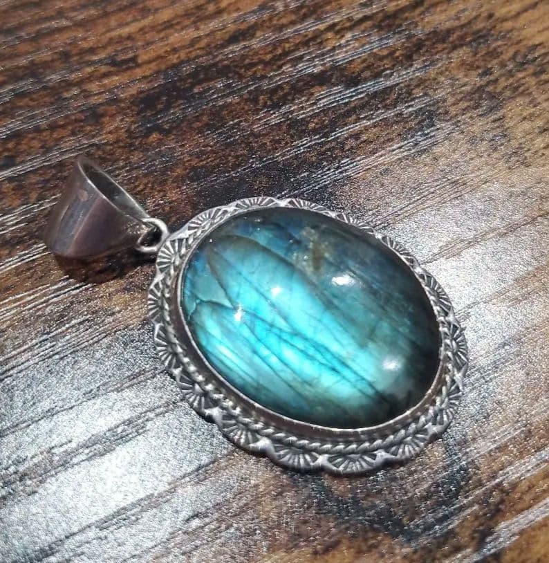 シルバーネックレス　SV925【美品】ラブラドライト　ターコイズ　トップのみ