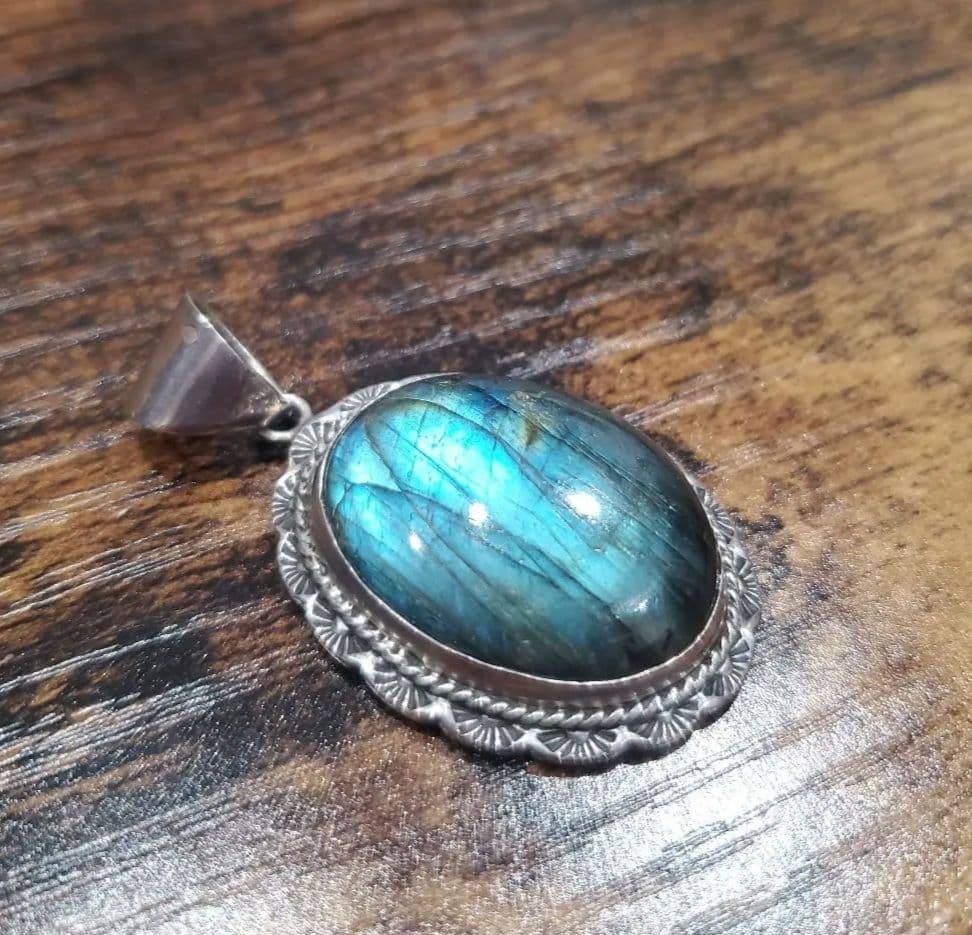 シルバーネックレス　SV925【美品】ラブラドライト　ターコイズ　トップのみ