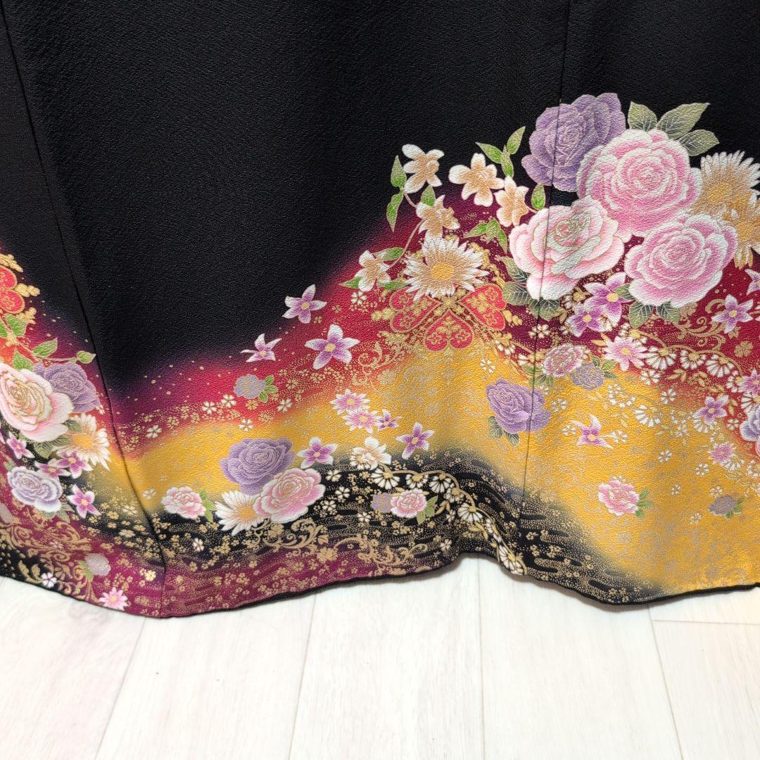 ＊you＊京都染織黒留め袖正絹豪華なお花柄同八掛けハジックガード付き4点