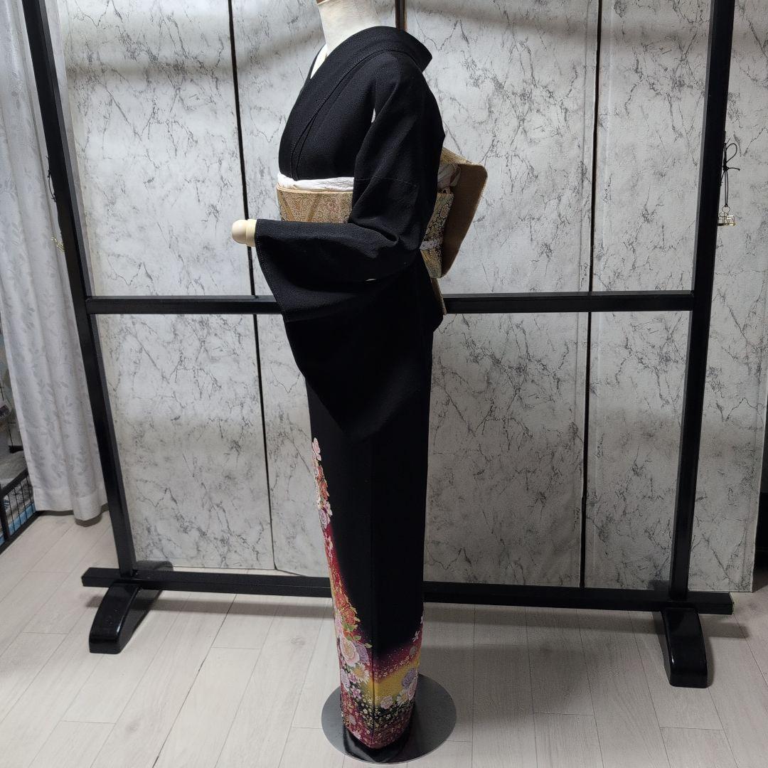 ＊you＊京都染織黒留め袖正絹豪華なお花柄同八掛けハジックガード付き4点