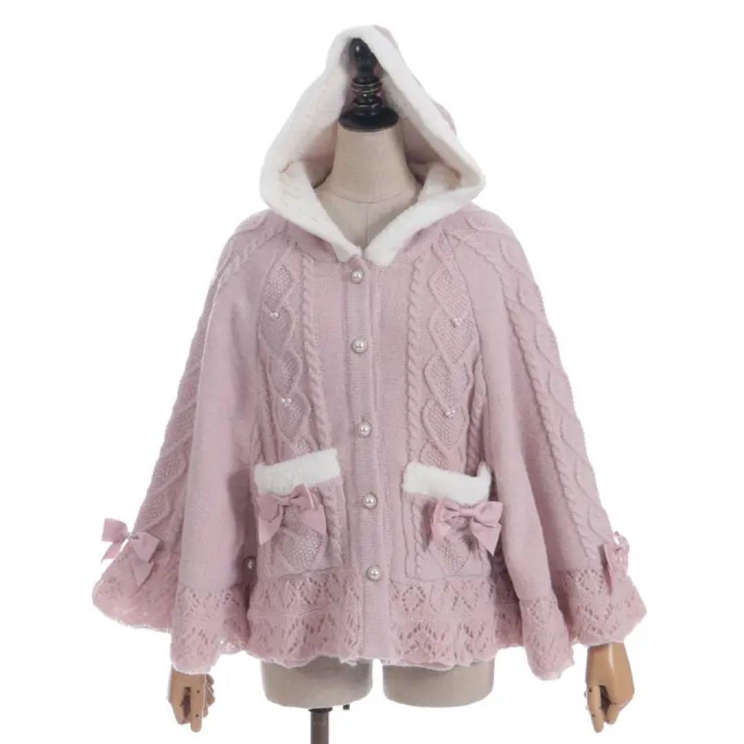 axes femme ハート編柄裏ボアニットケープ ピンク