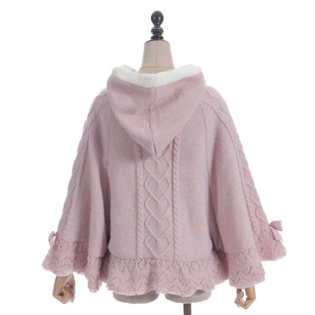 axes femme ハート編柄裏ボアニットケープ ピンク