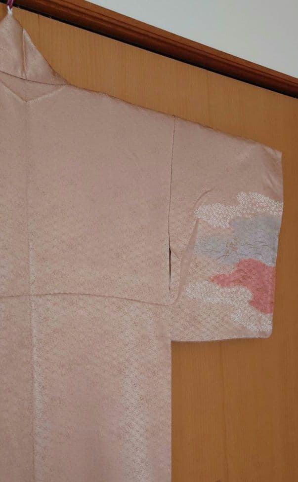 【美品】付下げ訪問着フルセット　正絹　袷　絞り　刺繍　流水草花文様　唐織六通袋帯