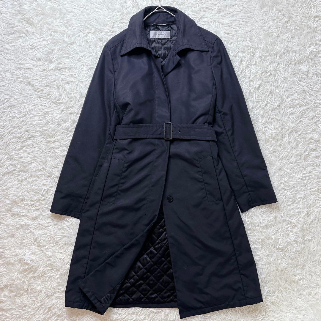 美品 Max Mara ベルテッド ロングコート キルティング L ブラック