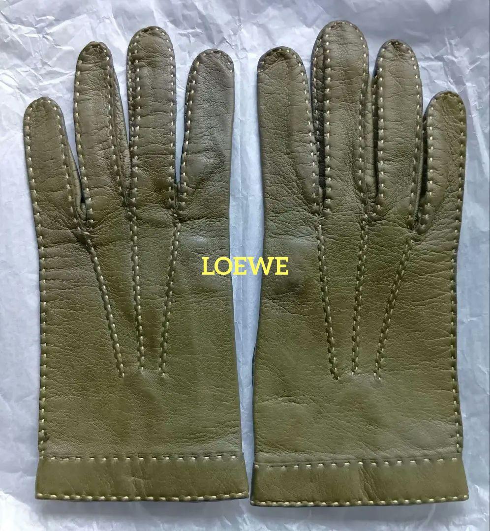 ❀LOEWE ❀オリーブグリーン レザー手袋　サイズ ７1/2