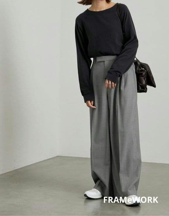 FRAMeWORK ウォッシャブルTWタックワイドパンツ 34