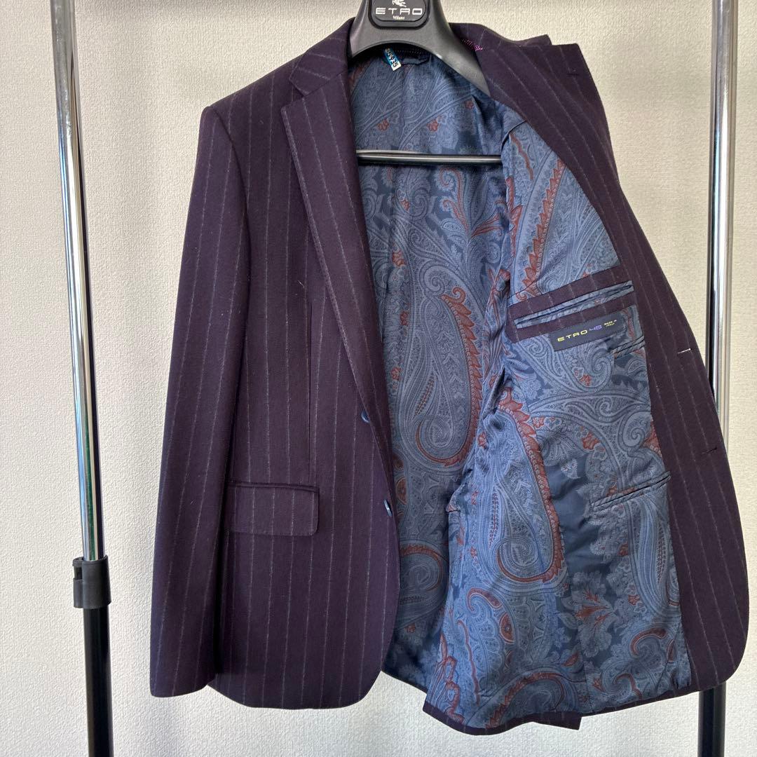 エトロ　ダークパープル チョークストライプ ビジネススーツ　48サイズ