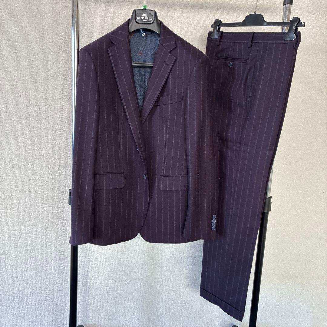 エトロ　ダークパープル チョークストライプ ビジネススーツ　48サイズ