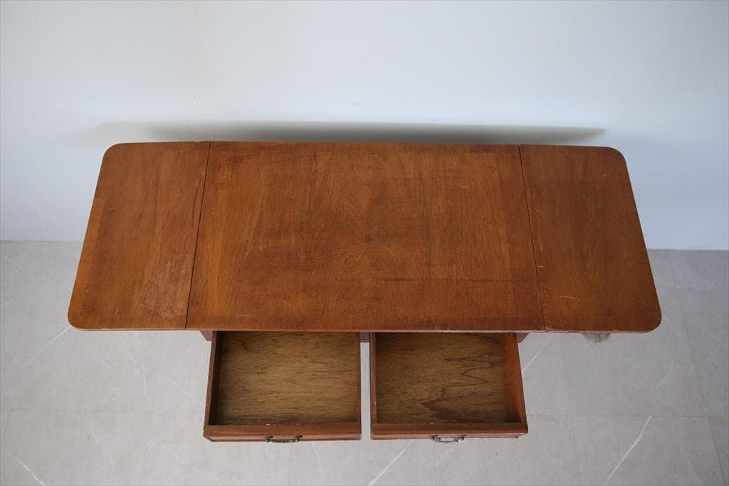 英国アンティーク木製ドロップリーフソファテーブル/折畳式机バタフライ(89-94