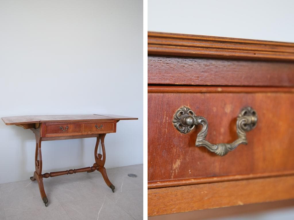 英国アンティーク木製ドロップリーフソファテーブル/折畳式机バタフライ(89-94