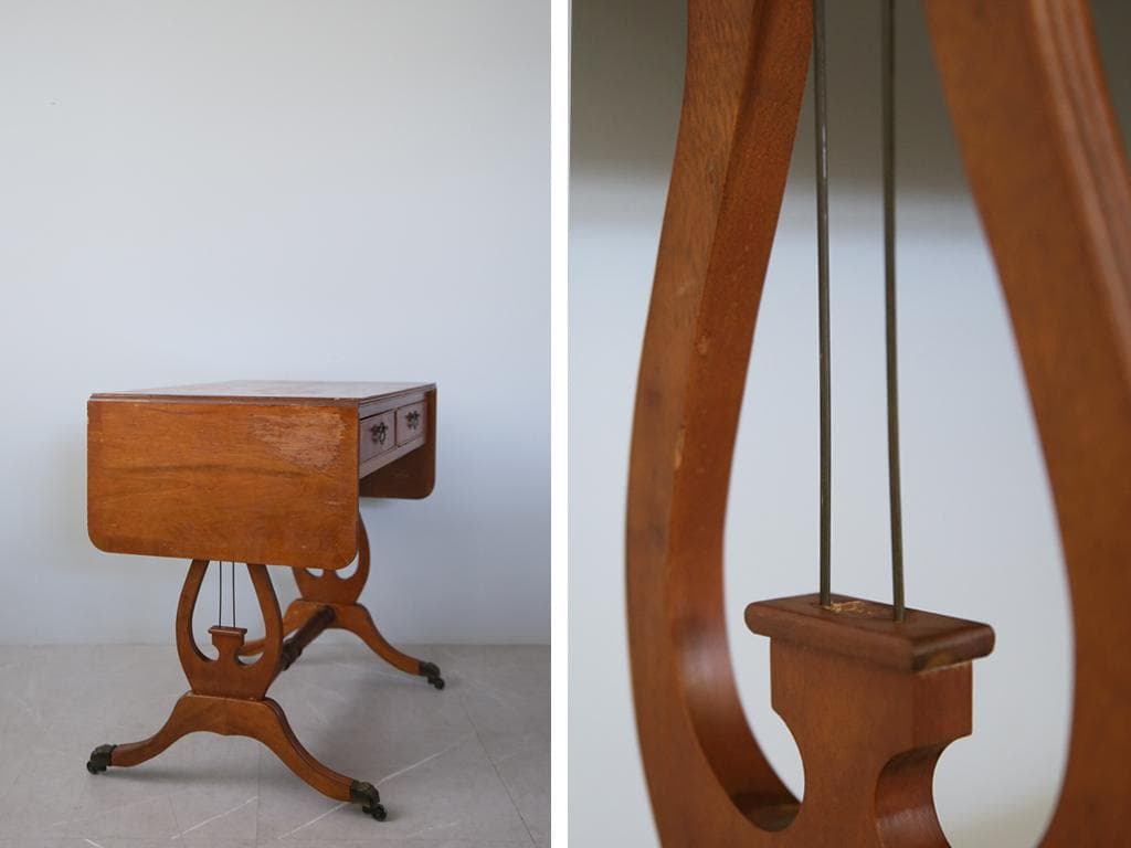 英国アンティーク木製ドロップリーフソファテーブル/折畳式机バタフライ(89-94