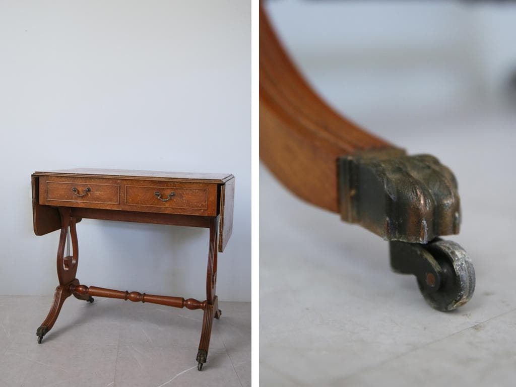 英国アンティーク木製ドロップリーフソファテーブル/折畳式机バタフライ(89-94