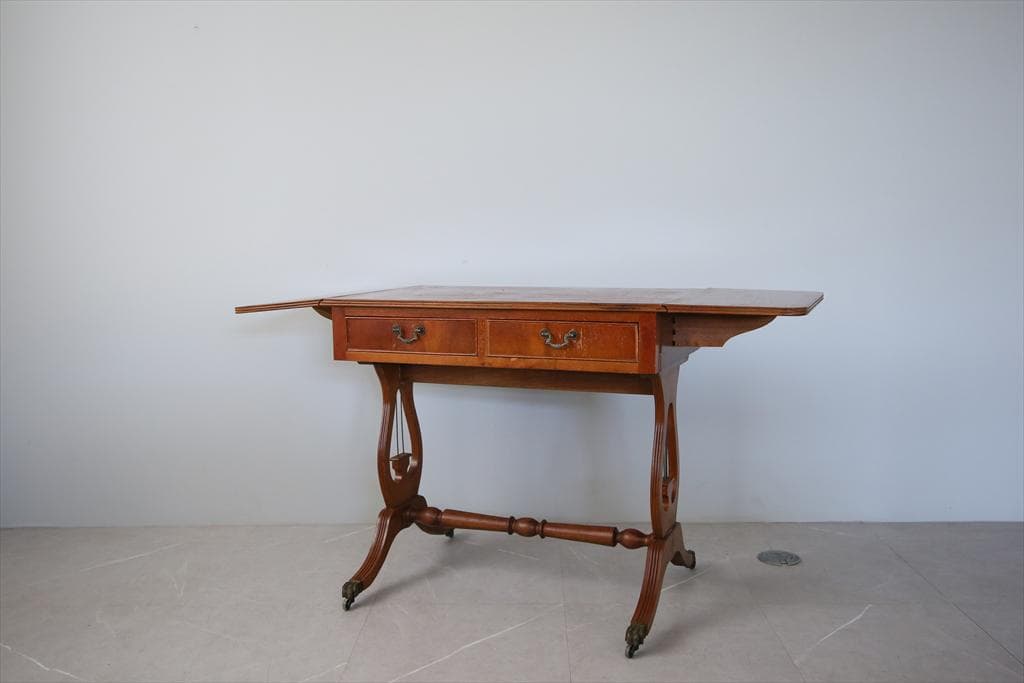 英国アンティーク木製ドロップリーフソファテーブル/折畳式机バタフライ(89-94