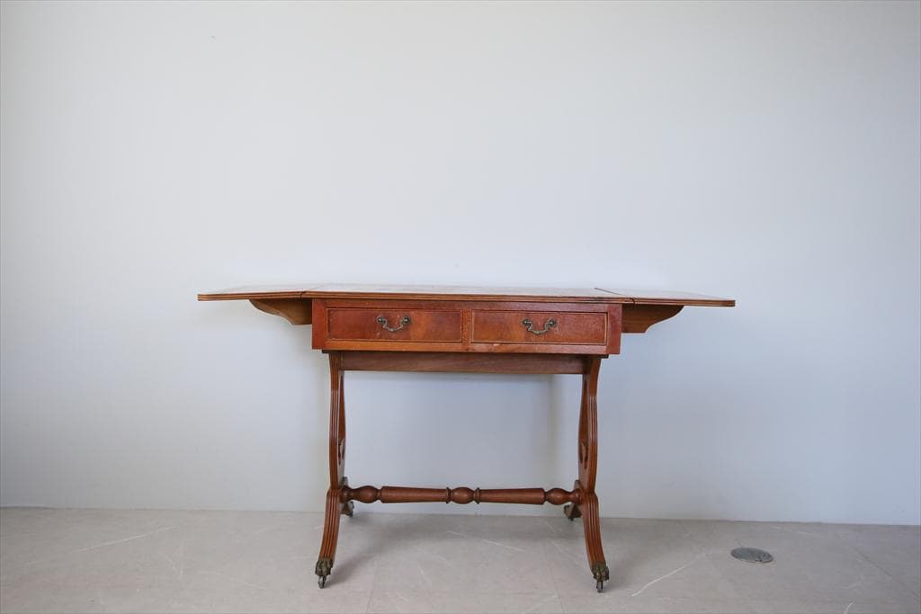 英国アンティーク木製ドロップリーフソファテーブル/折畳式机バタフライ(89-94