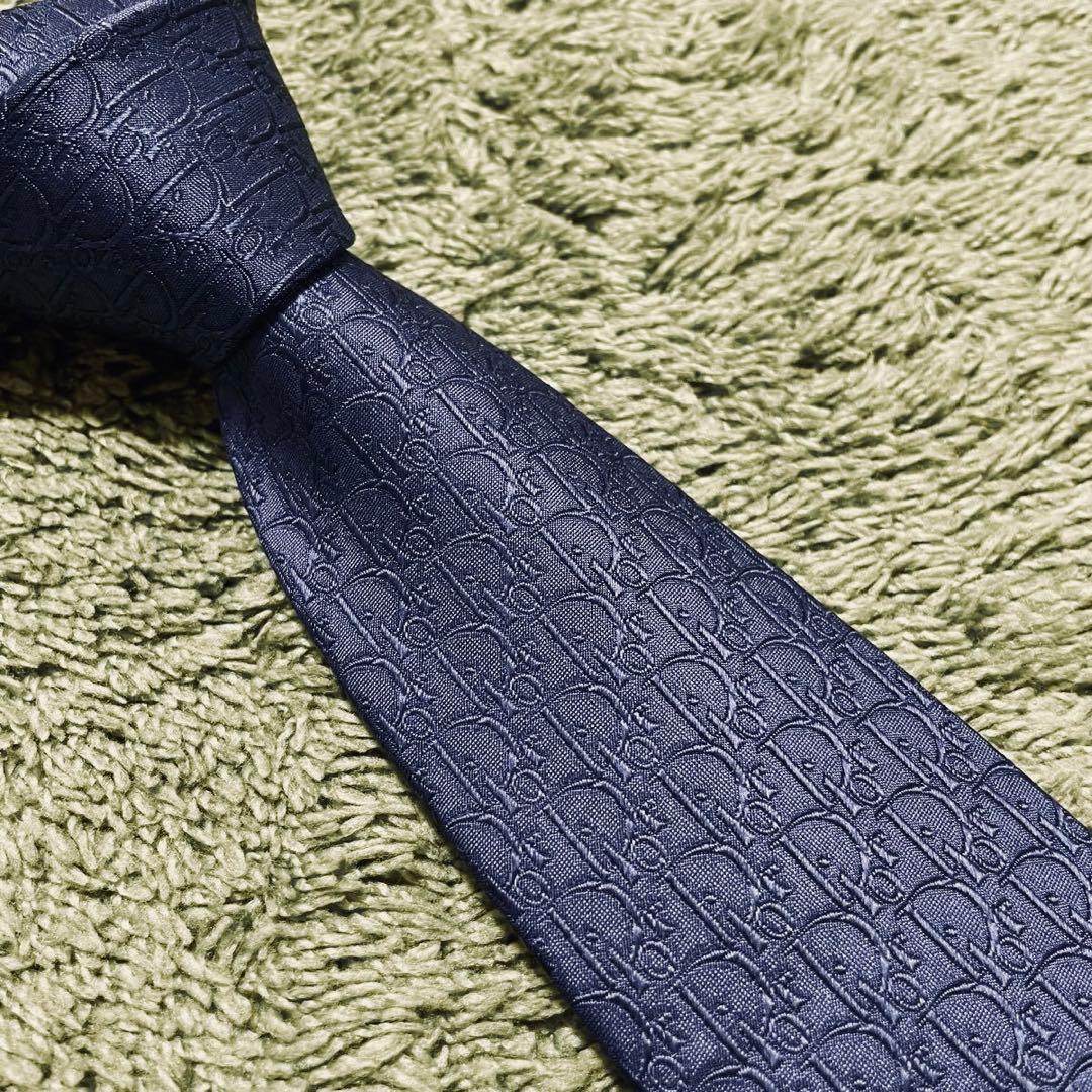 極美品) ネクタイChristian Dior ネイビー トロッター