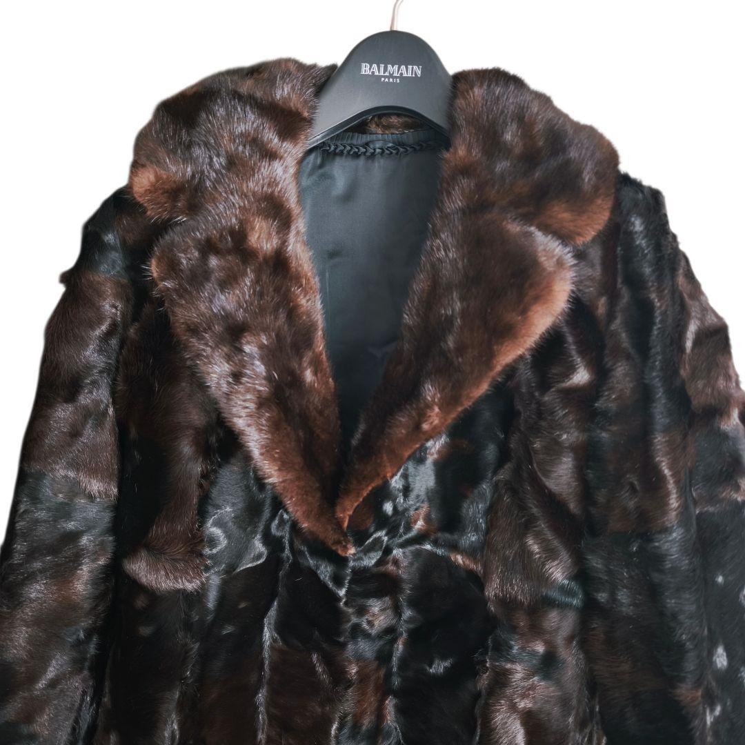 【美品 高級◎】総丈105 毛皮 ロング ファーコート 女優襟 極暖 XL