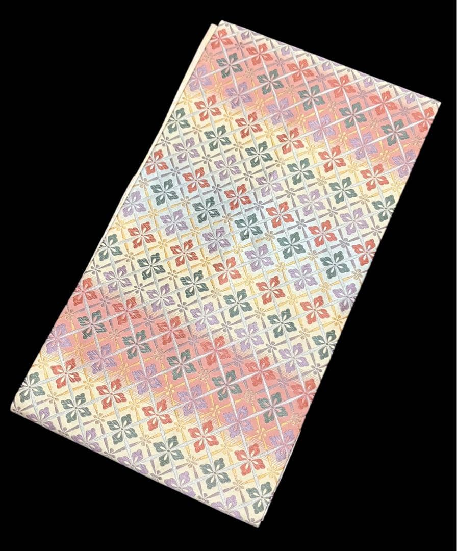 九寸名古屋帯 正絹 唐織 花菱 横段 未使用 イ6346