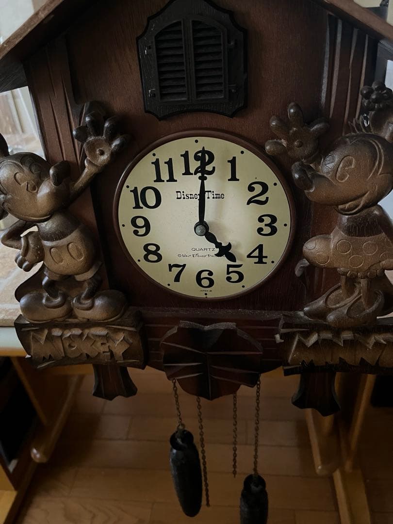 時計 SEIKO ／希少 木彫り アンティーク ディズニータイム