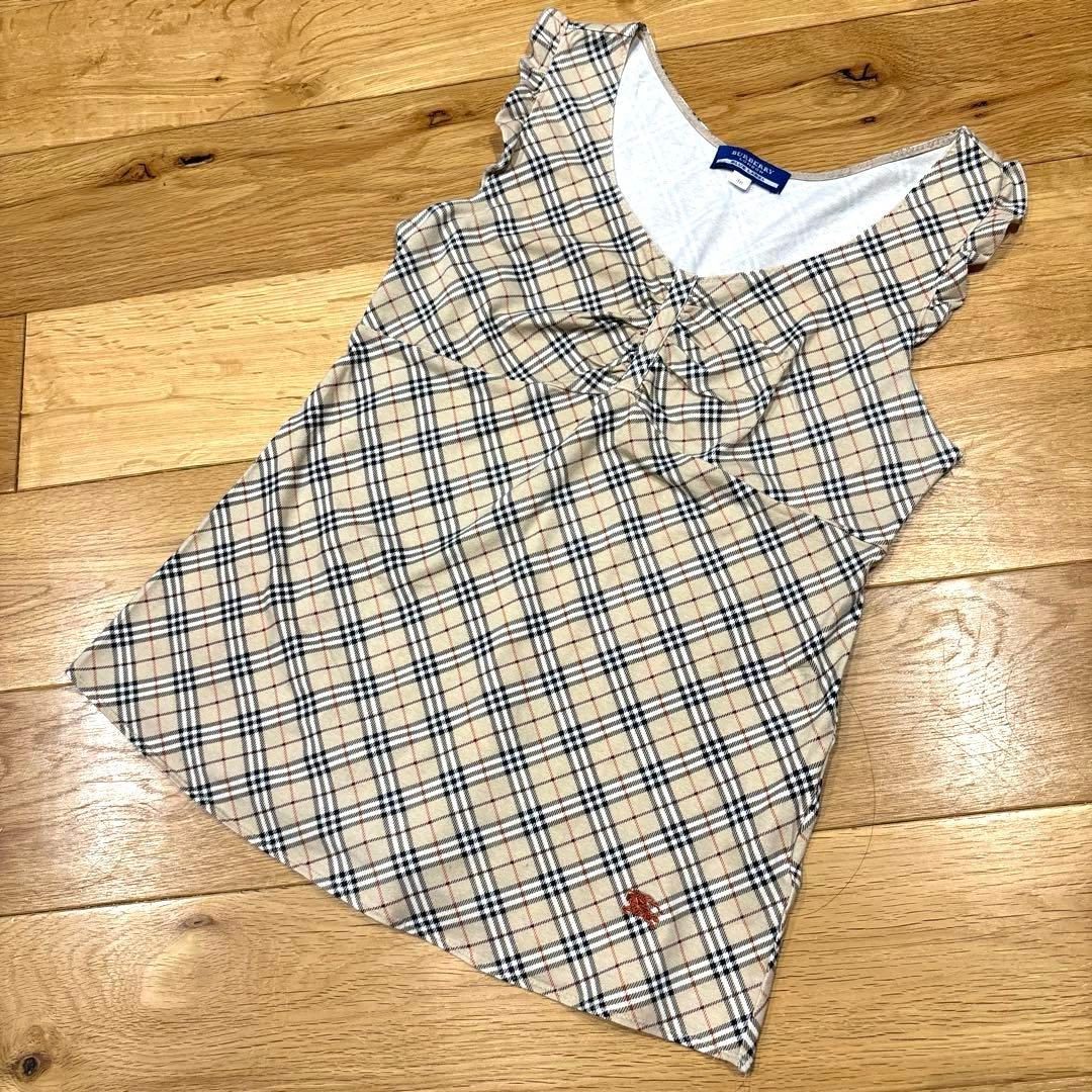 【バーバリーブルーレーベル】✳︎かわいいフリル ノバチェック柄タンクトップ✳︎38