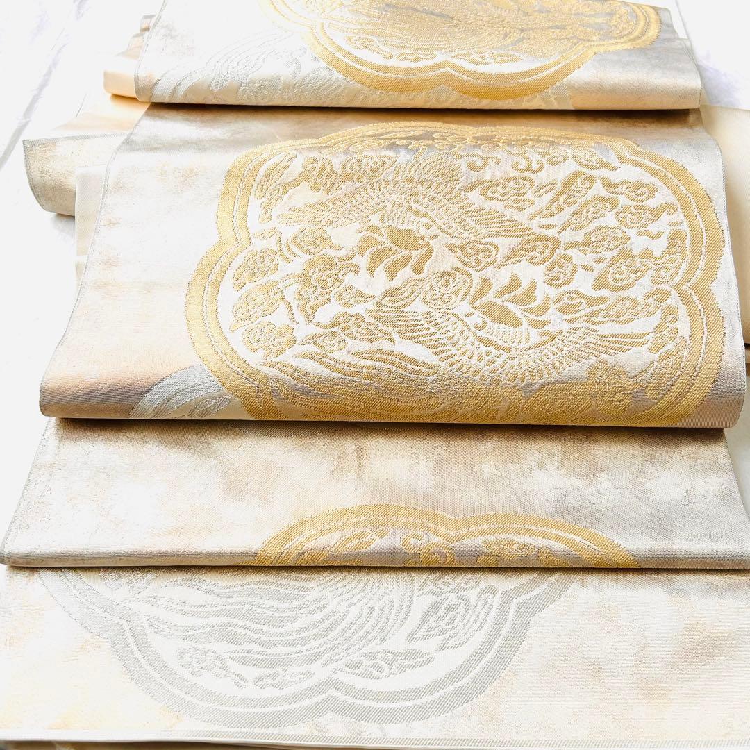 留袖用　袋帯　正絹　金糸　銀糸　フォーマル　お祝い　美品　鶴　亀　刺繍　訪問着