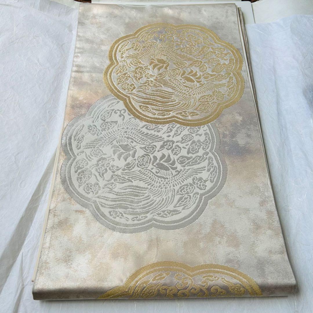 留袖用　袋帯　正絹　金糸　銀糸　フォーマル　お祝い　美品　鶴　亀　刺繍　訪問着