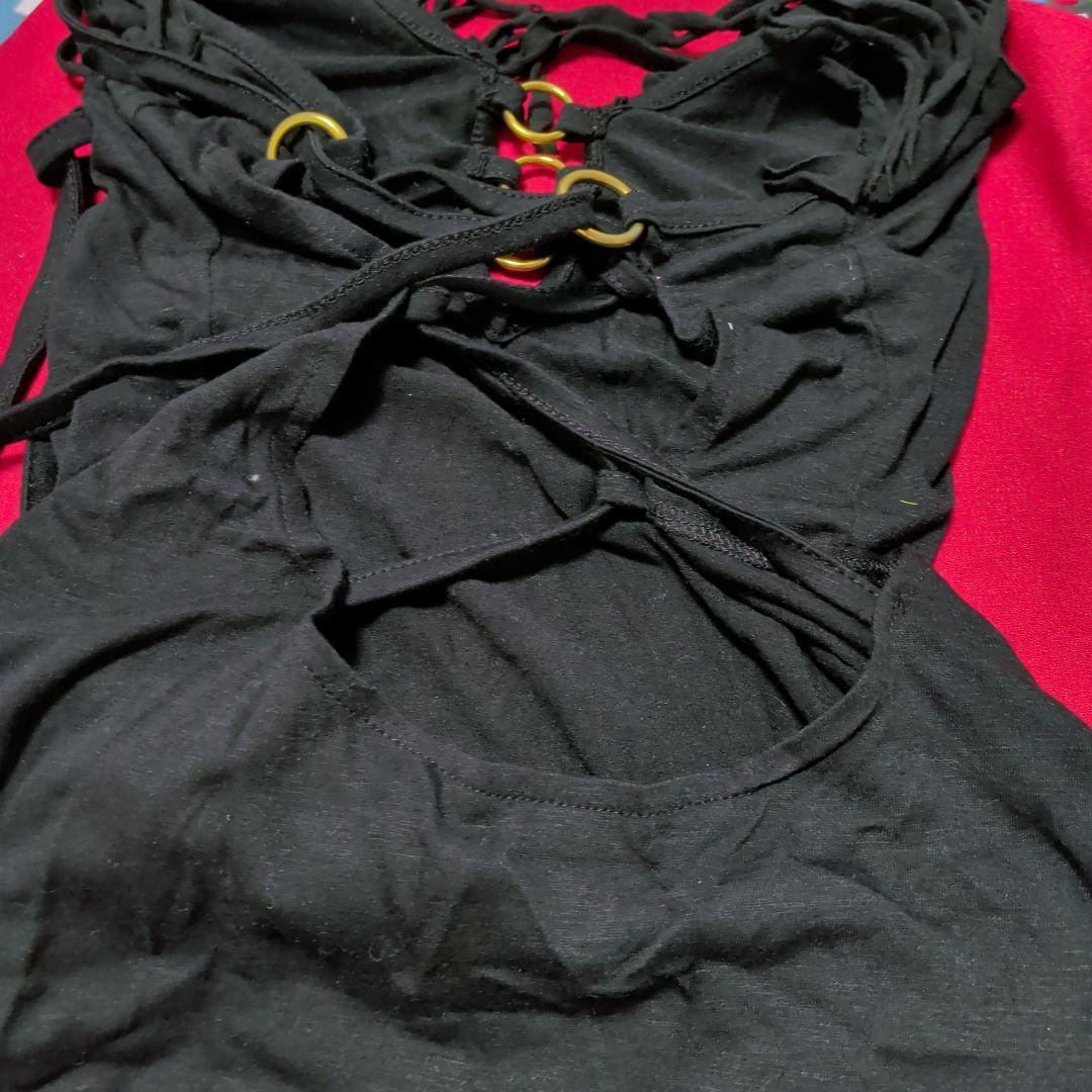 d.i.a★ダイヤ★ゴールド黒 平成ギャル　　ブラック レースアップタンクトップ