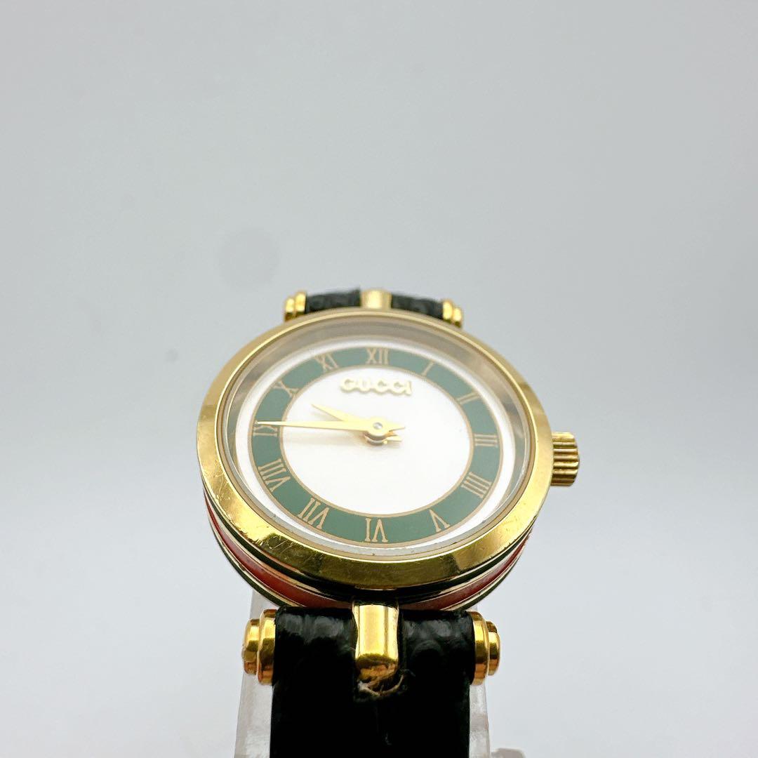 美品 稼動 GUCCI グッチ 2040L レディース腕時計 グリーン ゴールド