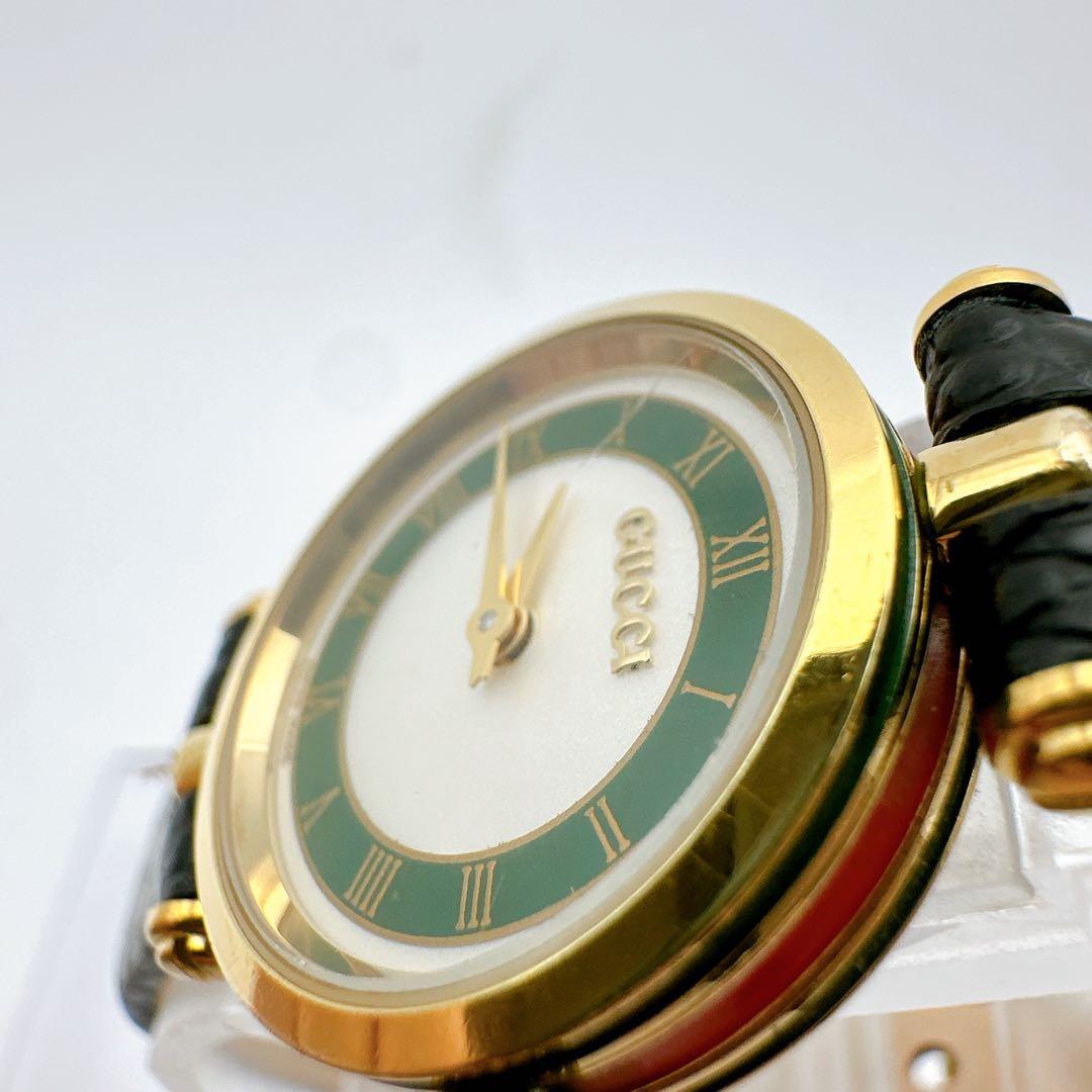 美品 稼動 GUCCI グッチ 2040L レディース腕時計 グリーン ゴールド