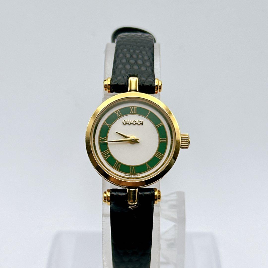 美品 稼動 GUCCI グッチ 2040L レディース腕時計 グリーン ゴールド