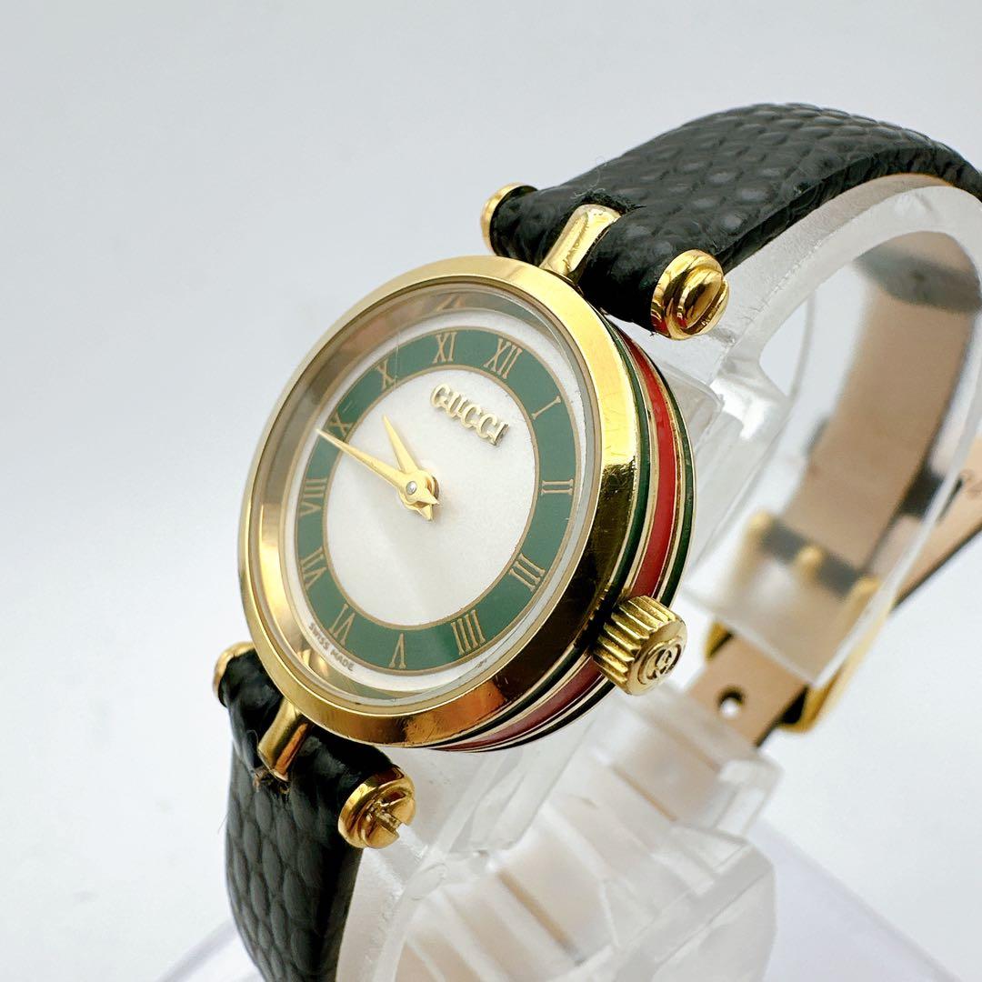 美品 稼動 GUCCI グッチ 2040L レディース腕時計 グリーン ゴールド