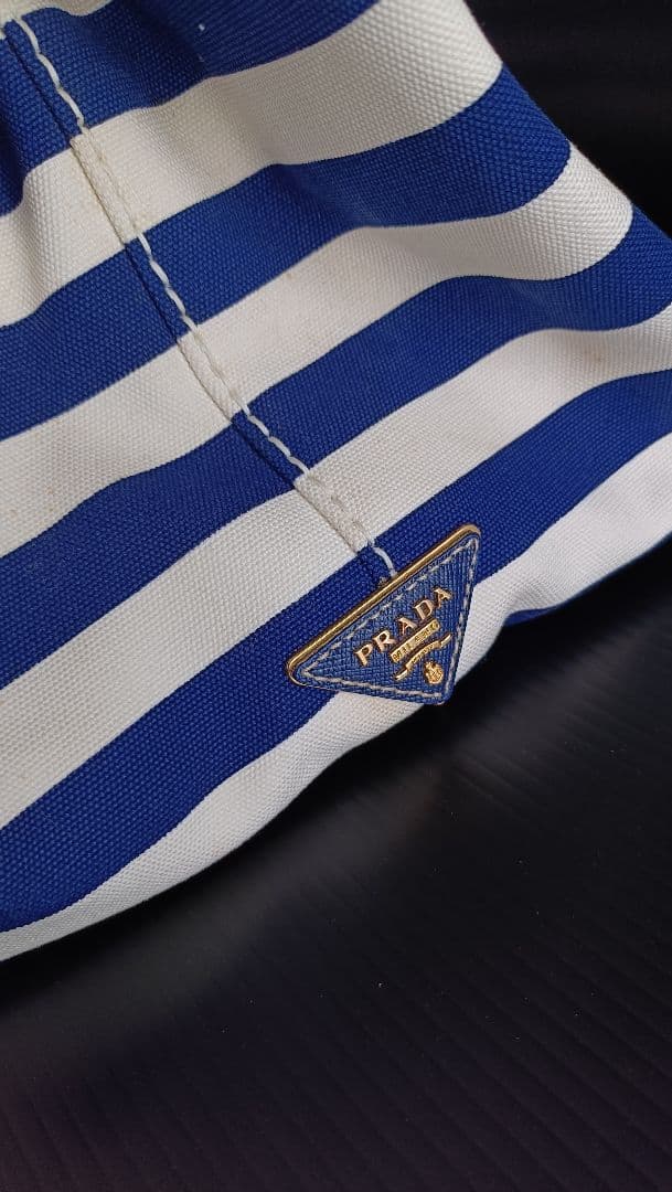 PRADA カナパ トートバッグ サイドに三角ロゴプレート有 ストライプ 本物