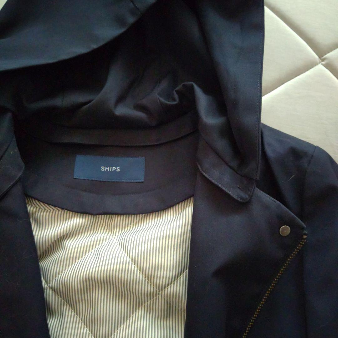 【美品】SHIPS ネイビー フード付きトレンチコート