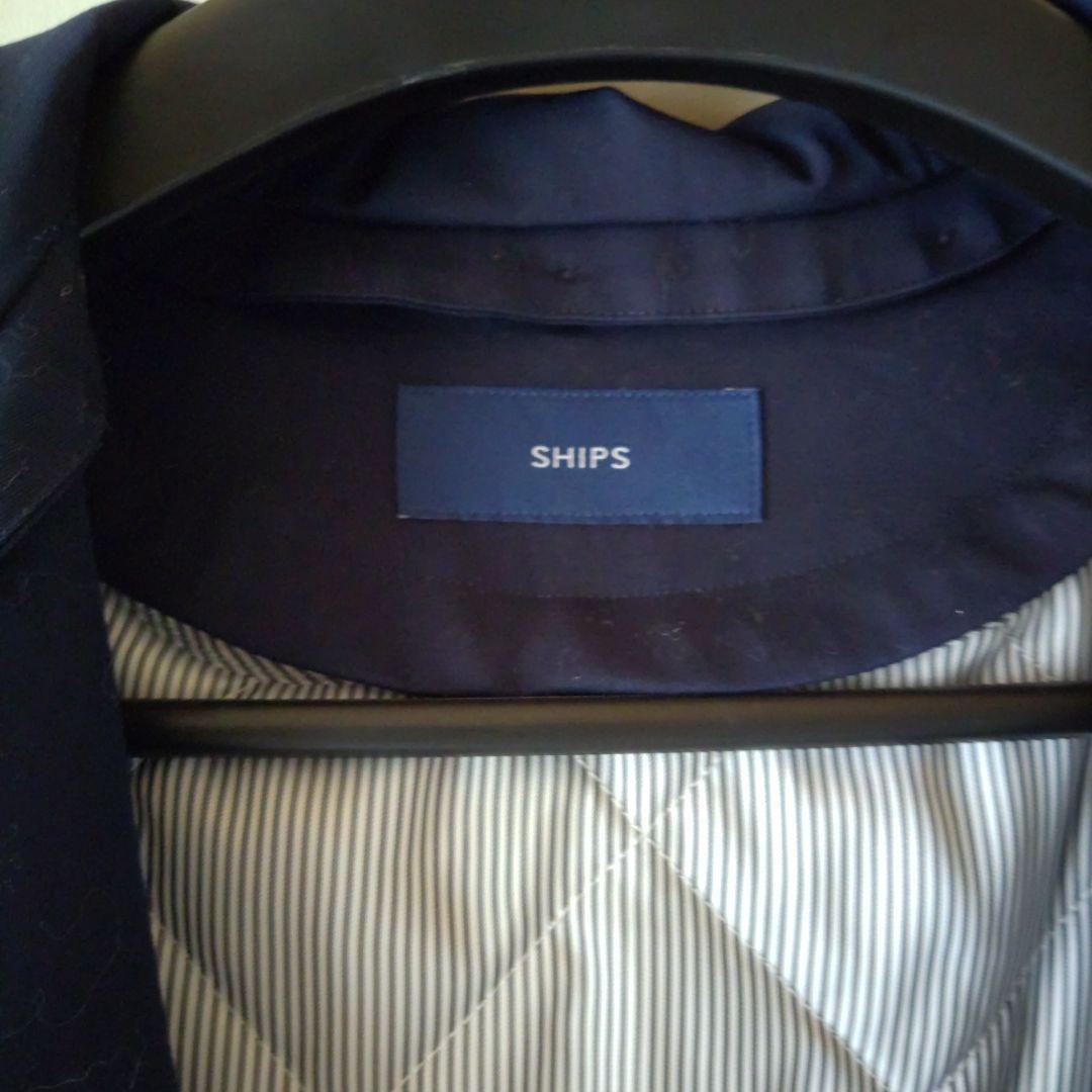 【美品】SHIPS ネイビー フード付きトレンチコート