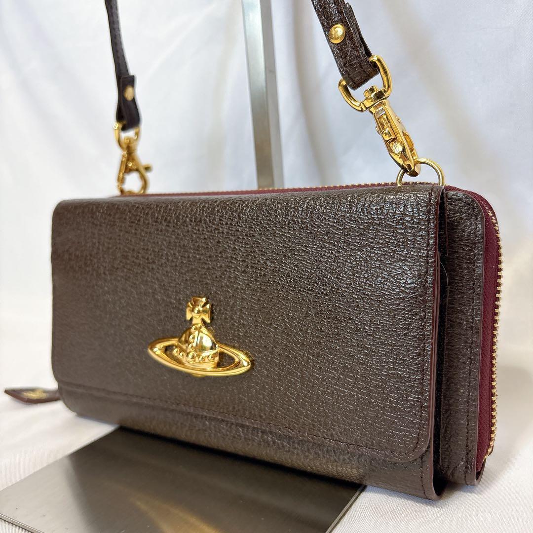 ヴィヴィアンウエストウッド ショルダーウォレット オーブ ブラウン レザー