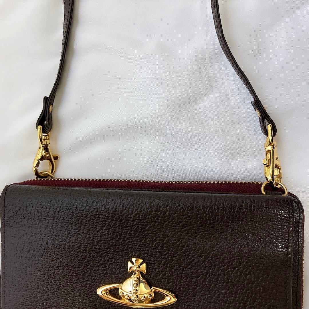 ヴィヴィアンウエストウッド ショルダーウォレット オーブ ブラウン レザー