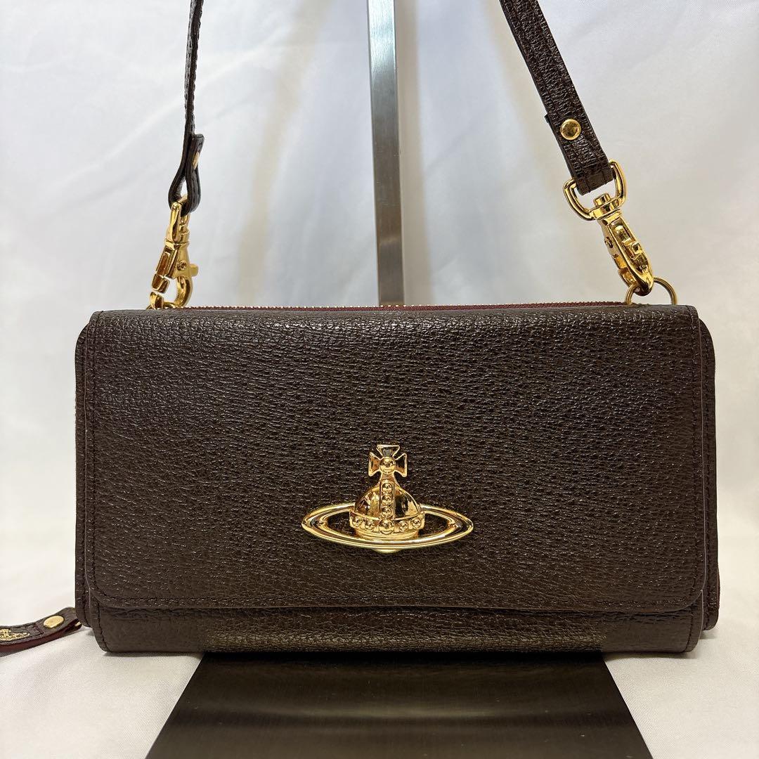 ヴィヴィアンウエストウッド ショルダーウォレット オーブ ブラウン レザー