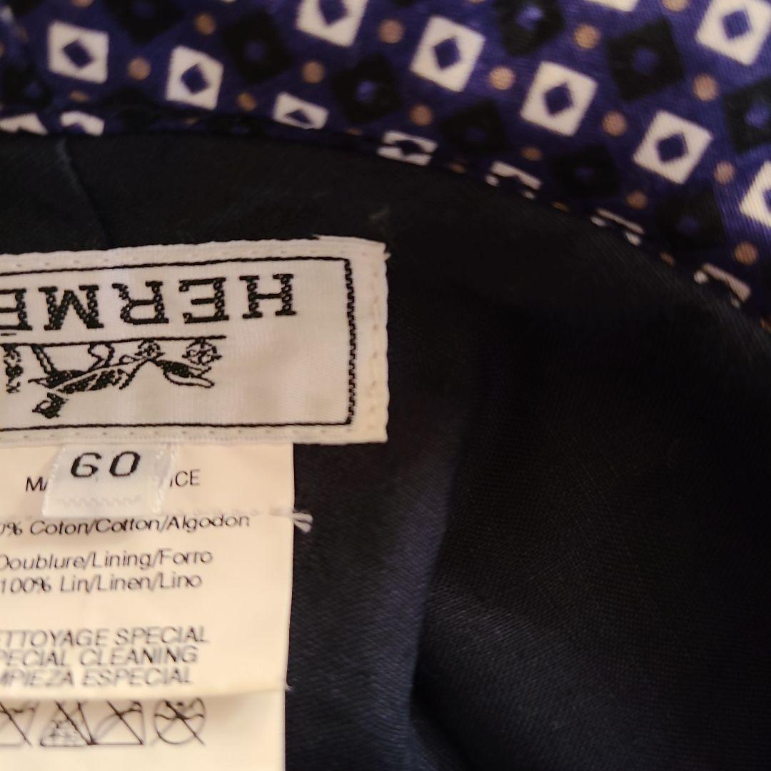 HERMES　エルメス　ハット　帽子　ネイビー　小紋　頭周り60　美品