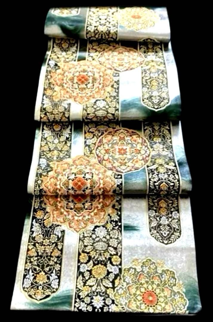 袋帯　ワンタッチ作り帯　マジックテープ　二重太鼓　付け帯　華紋　正絹