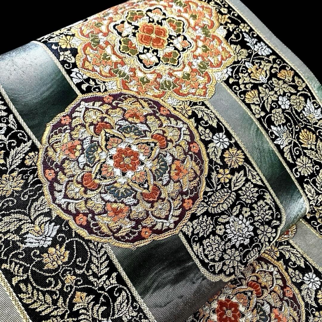 袋帯　ワンタッチ作り帯　マジックテープ　二重太鼓　付け帯　華紋　正絹