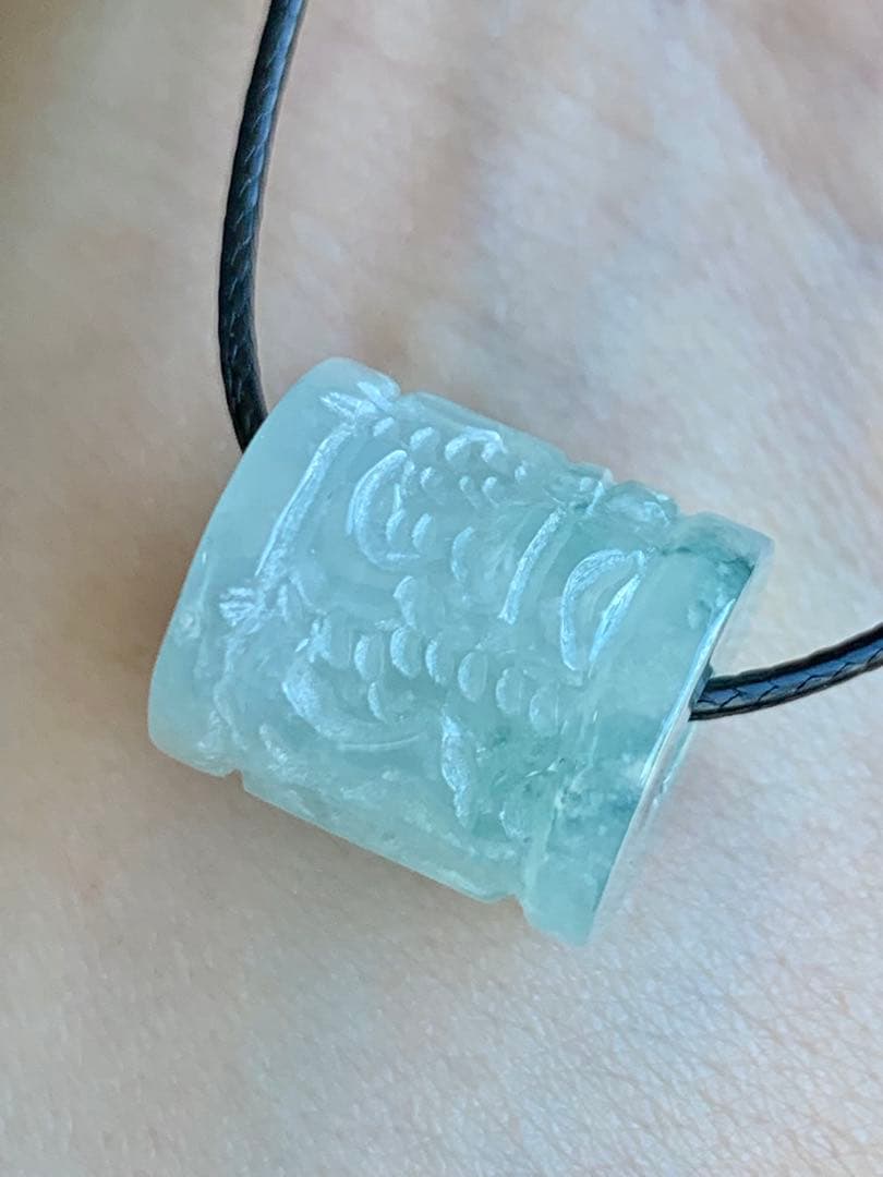 ☘本翡翠　氷種❄️六字真言　ルース⭐️路路通⭐️ネックレス　新品　0154