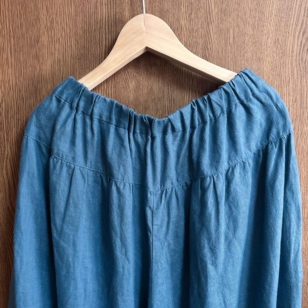 最終値下げ石見銀山群言堂グンゲンドウ リネンパンツ林檎 麻100%七分丈 ブルー