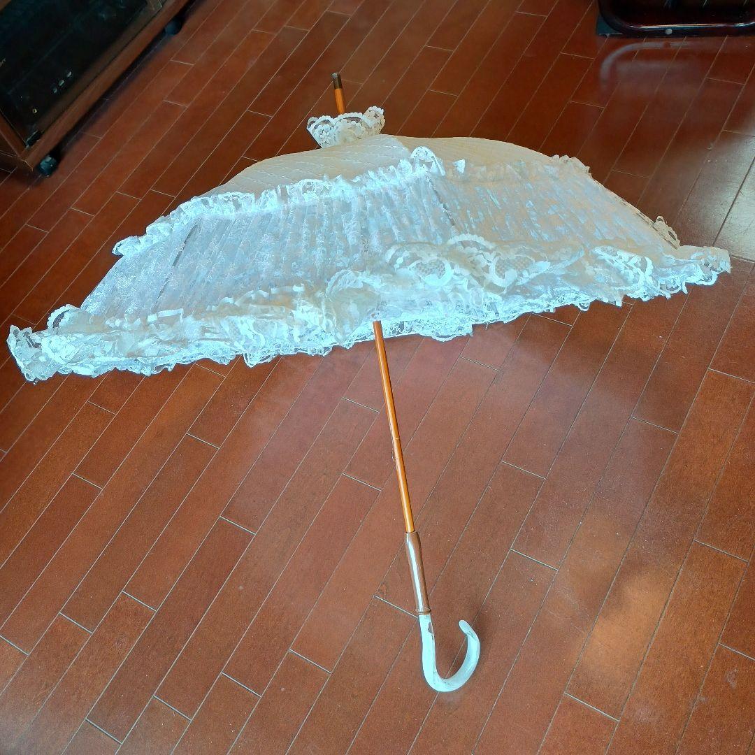 レース付きホワイト傘 八角形　ヴィクトリアンメイデン