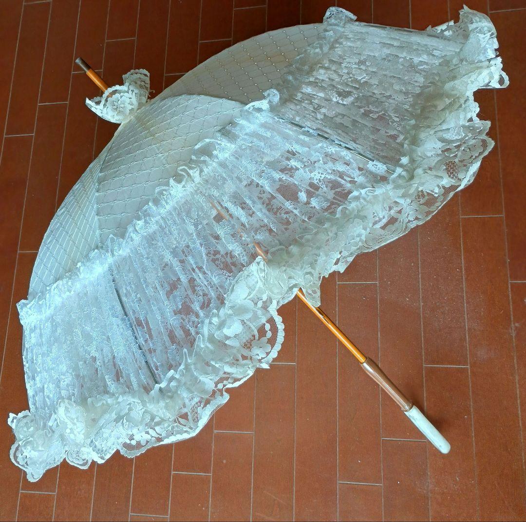レース付きホワイト傘 八角形　ヴィクトリアンメイデン
