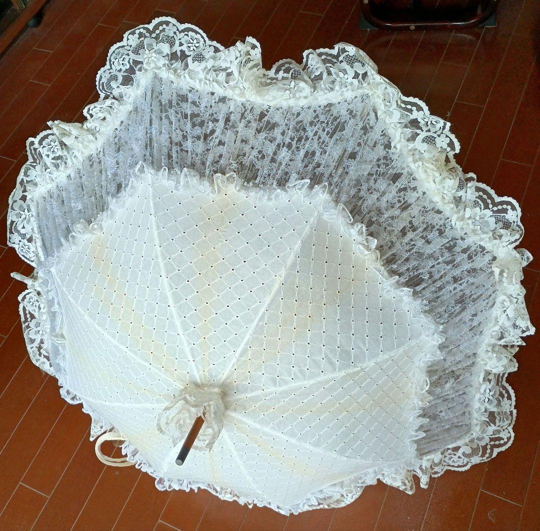 レース付きホワイト傘 八角形　ヴィクトリアンメイデン