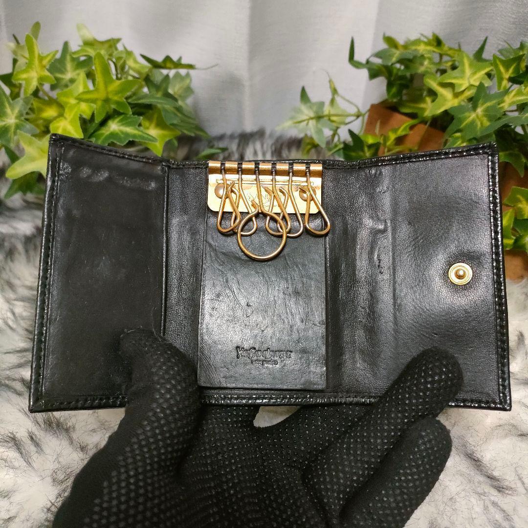 名品✨ イブサンローラン キーケース ブラック レザー 手紙 鍵入れ 黒 革