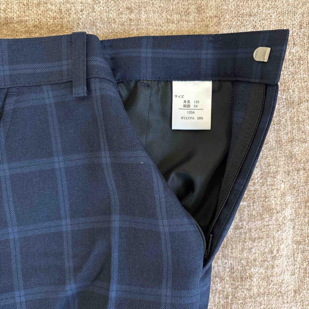 ネイビー チェック柄 男の子 ブレザーとハーフパンツ スーツセット 120cm