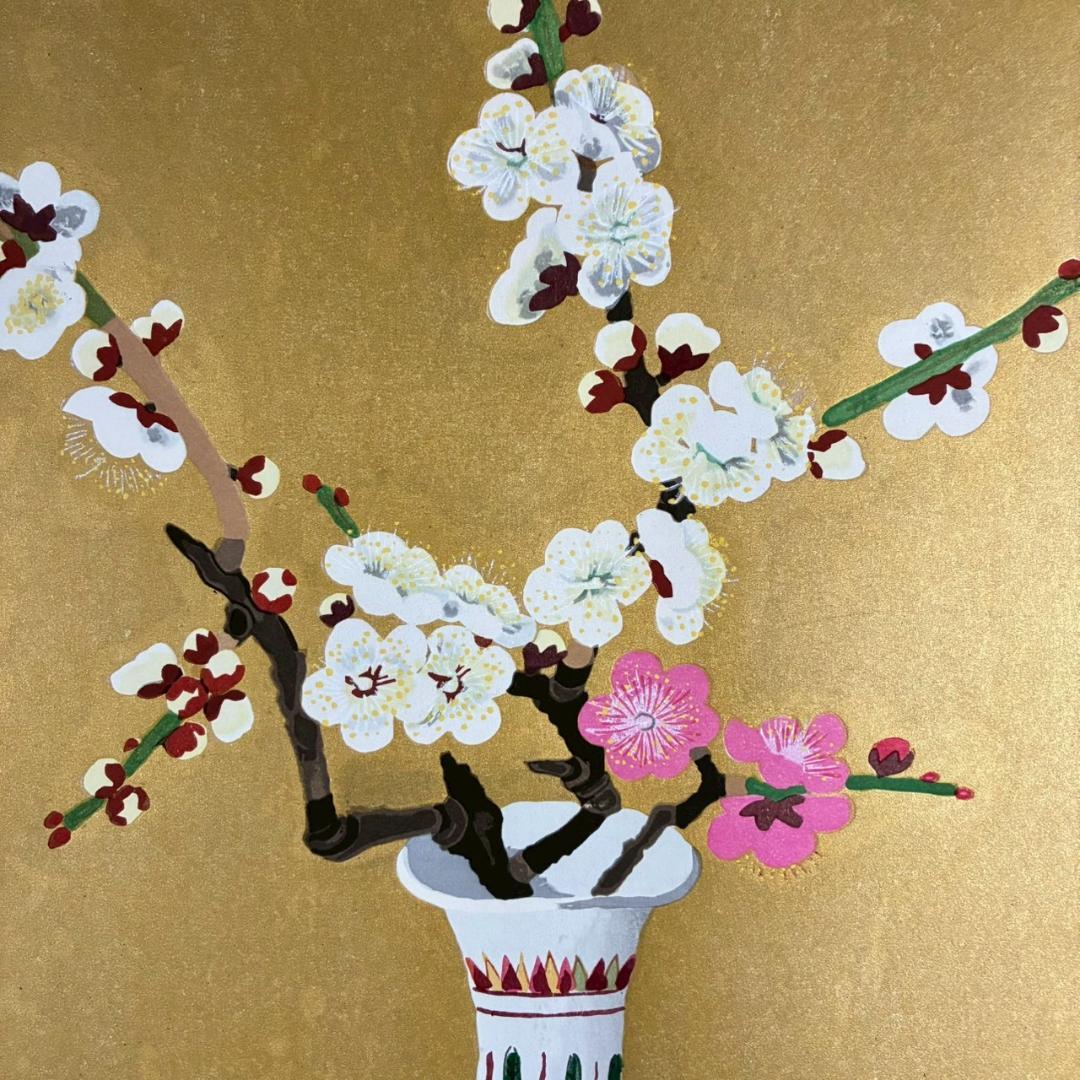 美品 小倉遊亀「梅」木版画 金地 保証書有 大日本絵画 日本女性画家 春 梅花
