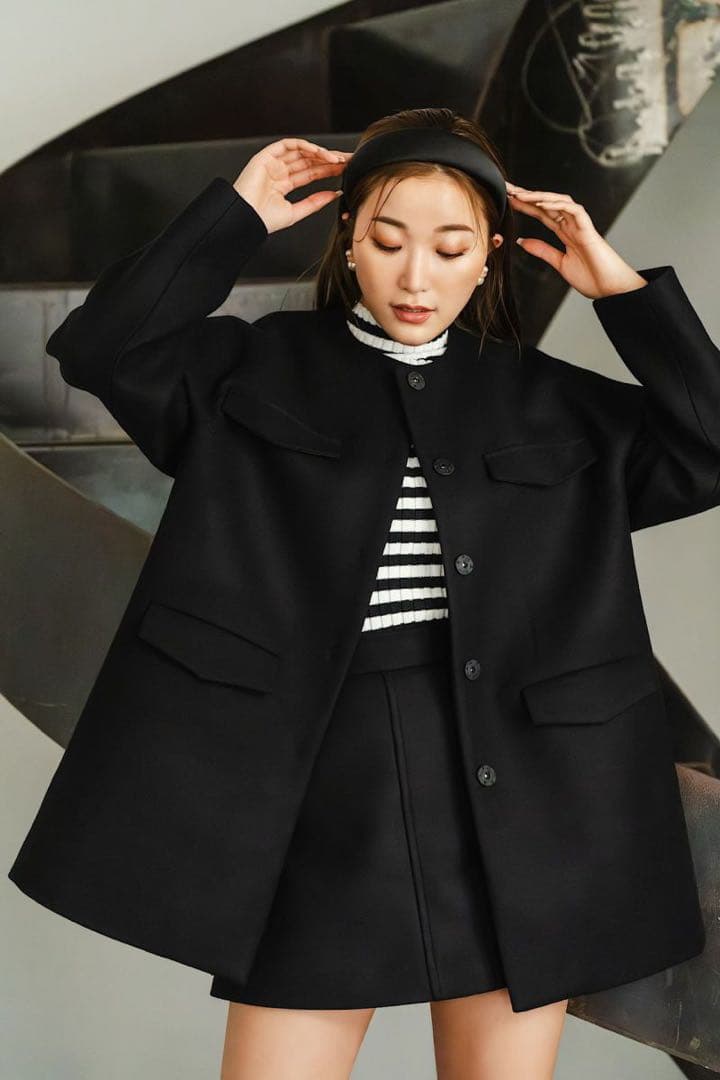 sheller シェリエSpringノーカラーコート♥︎Fサイズ♥︎ブラック